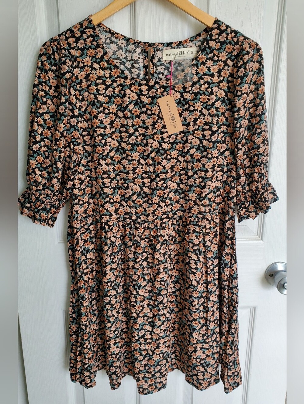 NWT Natural Life Floral Babydoll Mini Dress Ruffles Size S Cottagecore
